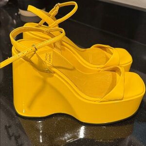 Jeffrey Campbell Yellow Patent Platform Wedge Sandals